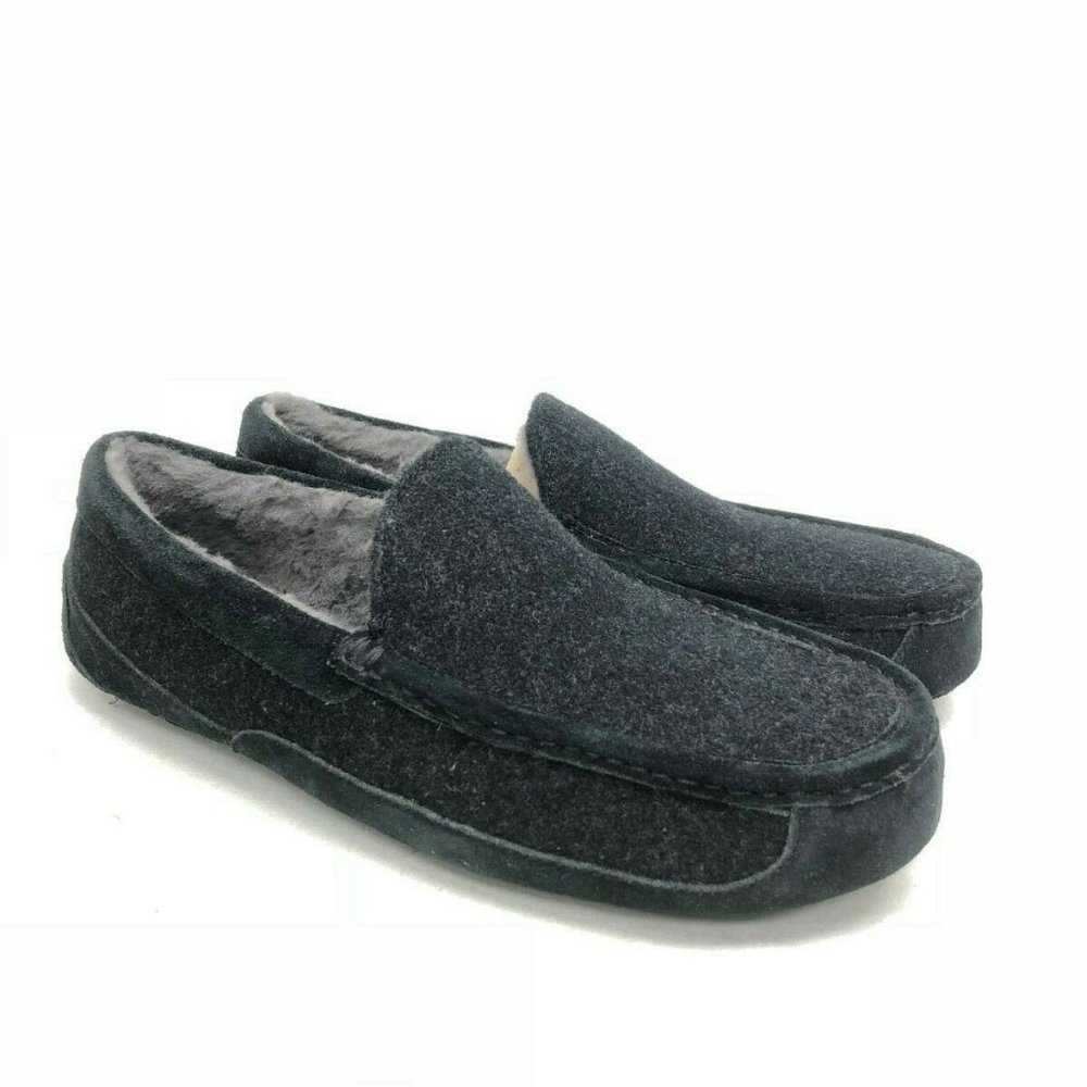 UGG NEW ASCOT WOOL SHEARLING‎ SLIPPERS BLACK